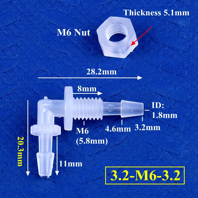 SgooHan 5 ~ 200 Stück Sechskantmutter M6 ~ G1/2 bis 2,4–11,1 mm PP Pagode-Winkelverbinder Aquarium Tank Luftpumpe Schlauchverbindungen Bewässerungsrohrverschraubungen 5