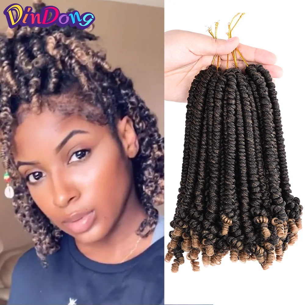 DinDong 6/8inch Spring Twist Crochet Hair Extensions Synthetic Fluffy Passion Twist Braids With Curl 20Strands/pcs For Women