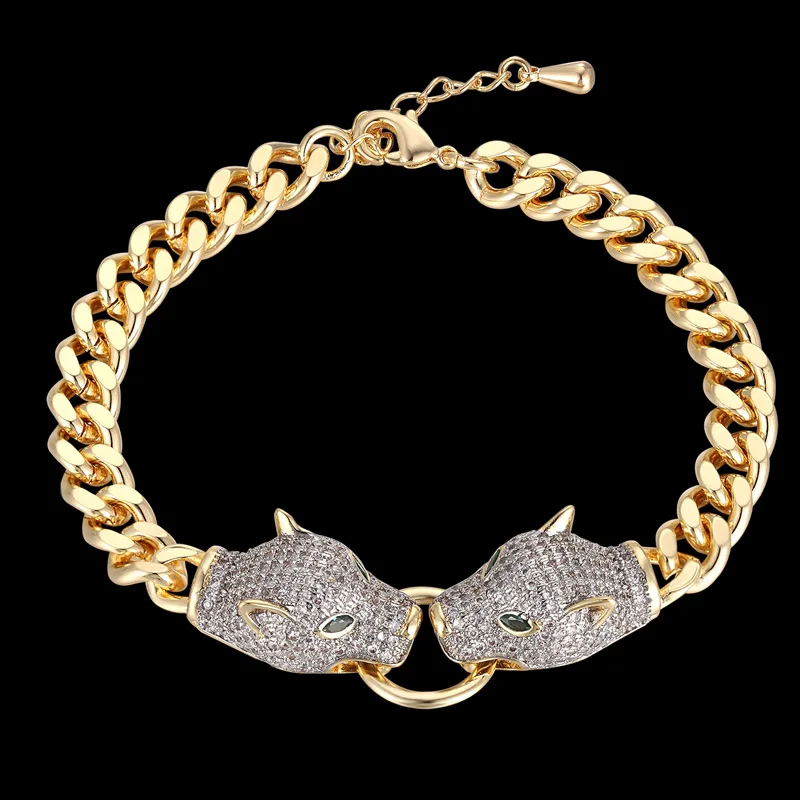 

zlxgirl luxury brand leopard bracelet for men's wedding jewelry metal copper pave zircon bracelet fine couple gifts
