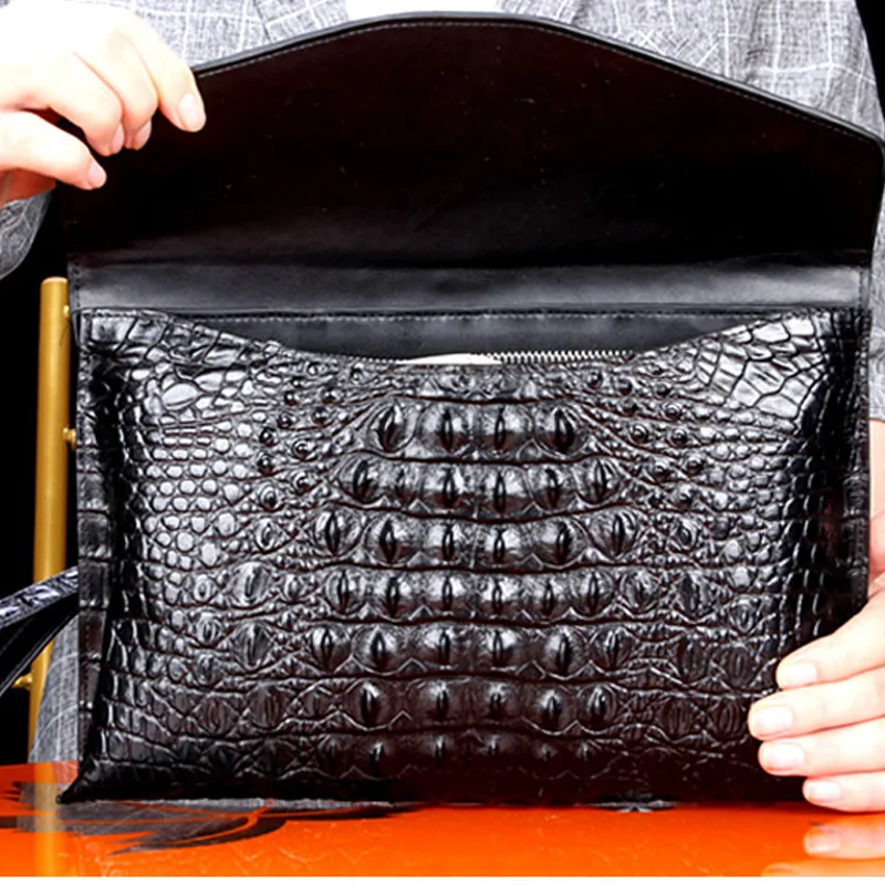 Crocodile pattern men's briefcase High-quality real cowhide envelope clutch bag Large capacity men's bag