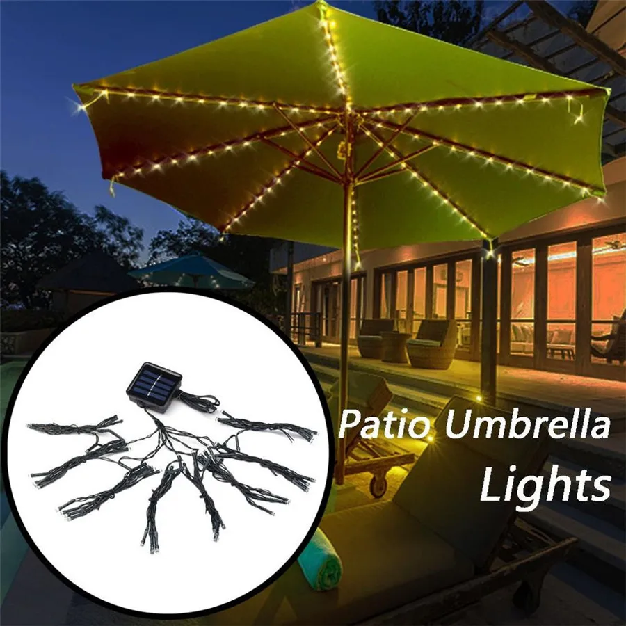 Imagem -04 - Solar Powered Umbrella String Light Outdoor Decoração Impermeável para Tentcamping 72 Leds