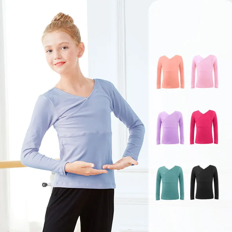 Ballet Tops Girls Dance T-shirt Long Sleeves Clothes Cross Neck Tops+Pants Sets Ballet Suits For Girls Dancewear