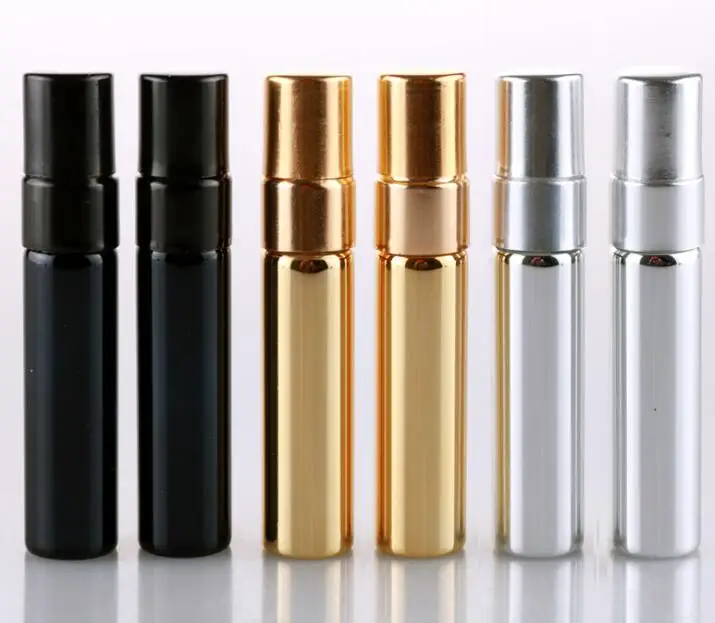 300pcs 5ml UV Gold Silver Black Perfume Atomizer Empty Travel Bottle Parfum Women Pocket Spray Refillable Glass Bottles#3514