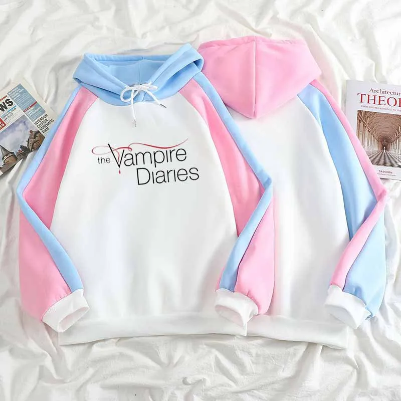 The Vampire diaries loose contrast color hoodie men women winter new casual all-match fashion personality sweatshirt loose Tops