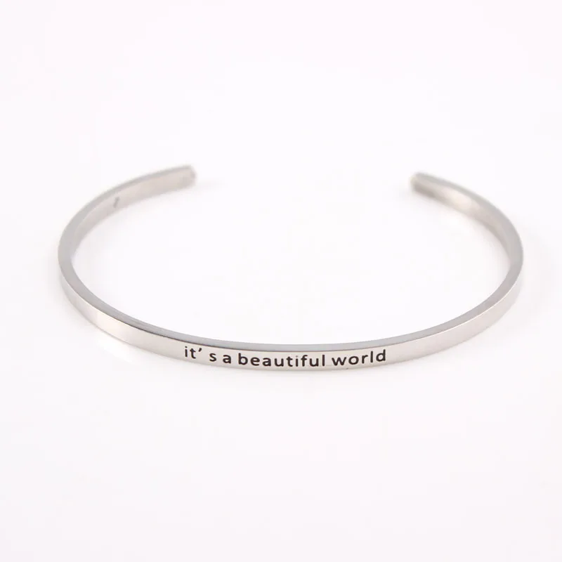 Stainless Steel Mantra Bracelet Positive Inspirational Quote Handmade Cuff Engraved Bangle Bracelet For Women Best Gift