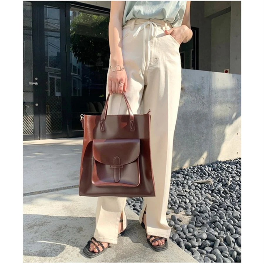 Casual Tote Bags for Women Vintage Luxury Female Handbags PU Leather Ladies Designer Hand Bag Big Capacity Shoulder Bag 2021 New