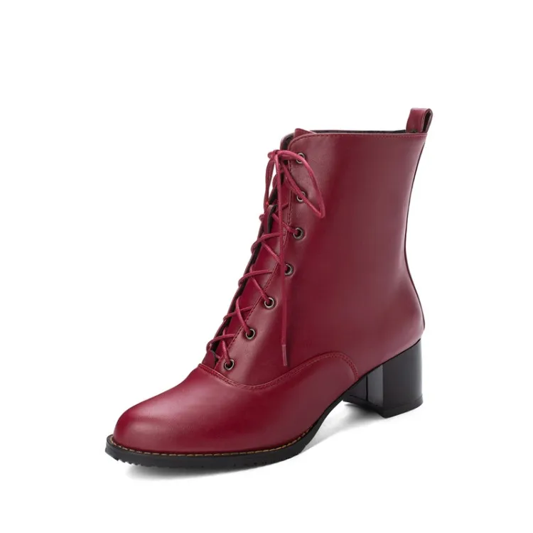 Big Size boots women shoes ankle boots for women ladies boots shoes woman winter Front cross strap square heel