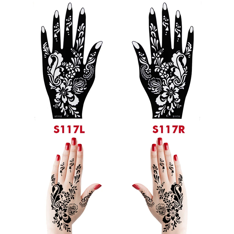 10PCS Self-Adhesive Reusable Henna Tattoo Stencils,Mehndi Indian Temporary Hand Tattoos For Body Art Painting 5 Pairs