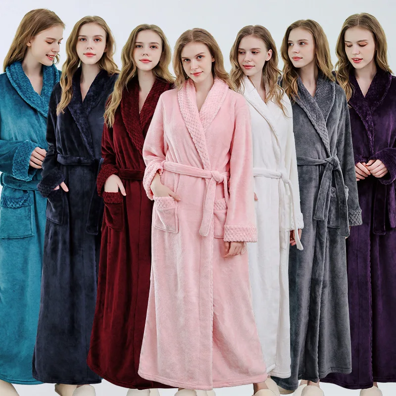 

Lovers Thick Warm Winter Bathrobe Soft Silky Extra Long Kimono Bath Robes Female Home Dressing Gown Women Flannel Robes Pyjamas