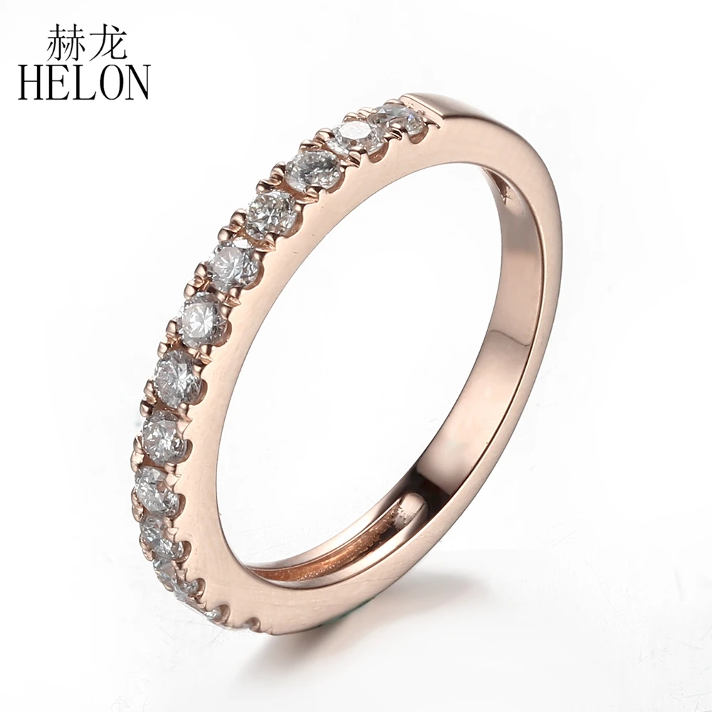 

HELON Solid 10K Rose Gold Round cut 0.5CT VVS/DEF Moissanite Engagement Wedding Ring Women Anniversary Trendy Fine Jewelry