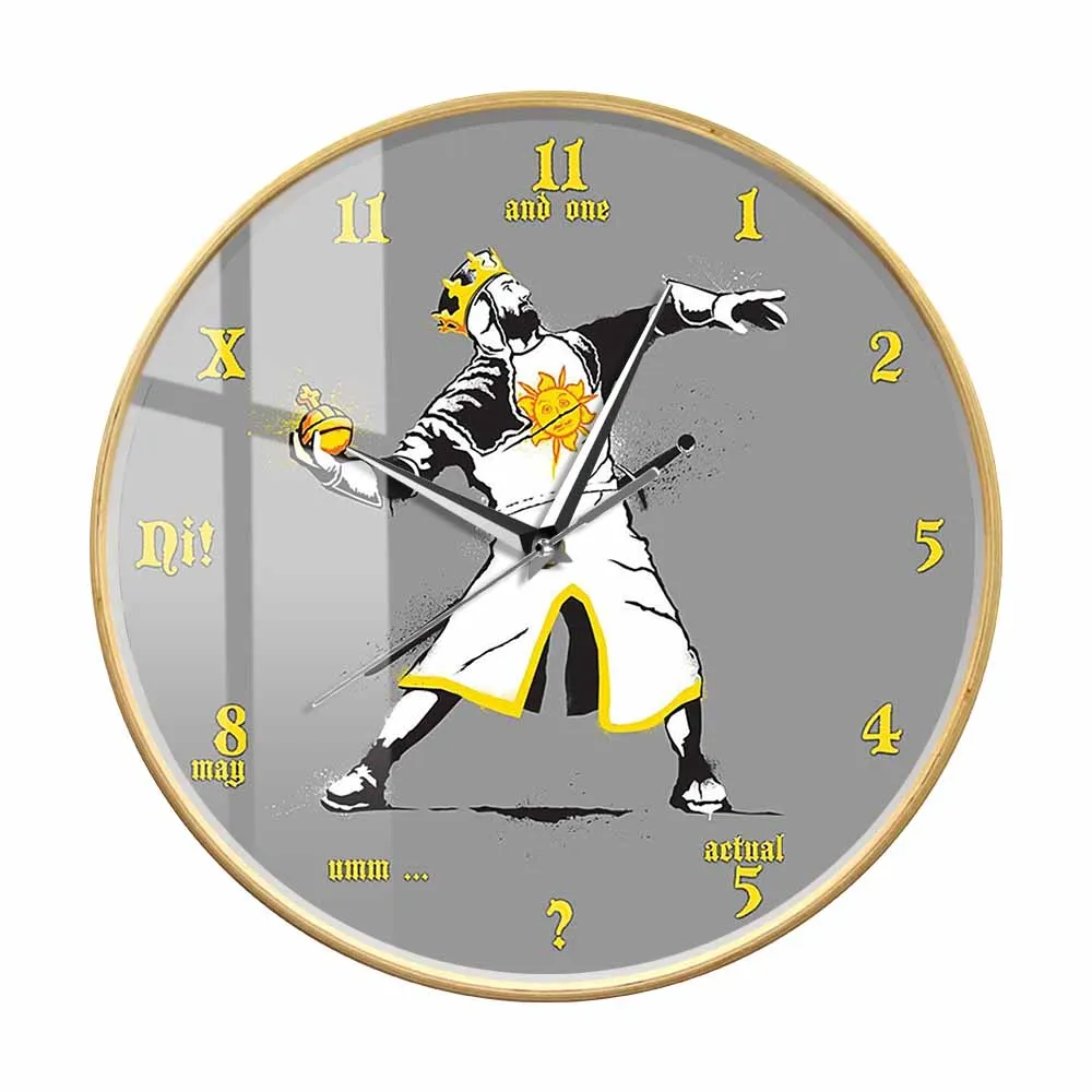 Banksy Python 1-2-5 Inspired Modern Design Wall Clock Holy Hand Bombs Of Antioch Eco Friendly Wooden Frame Silent Sweep Clock