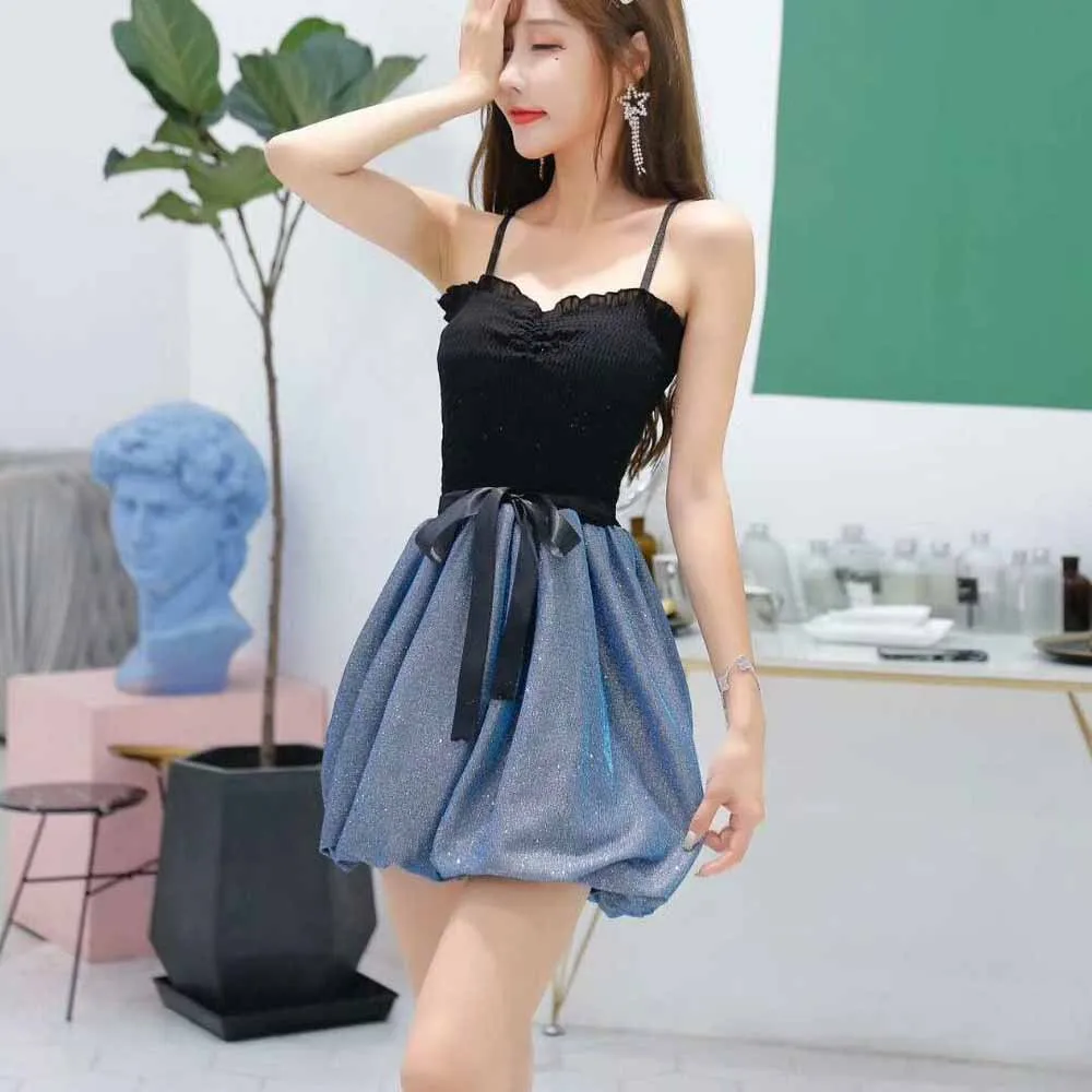 Mini Dress Women A-line Patchwork Design Sweet Mujer Summer Vestidos 3 Colors Fashion Popular Retro Ladies Clothing Leisure Ins