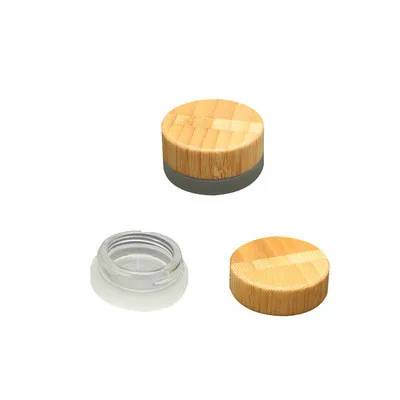 

100pcs 5g Face cream packaging cosmetic cream clear frosted glass jar bamboo lid for Solid cream