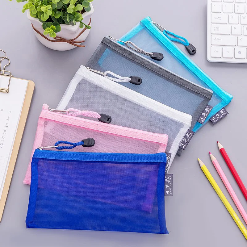 

Creative Transparent Mesh Zipper Office Supplies Pencil Case A6 Storage Bag Large Capacity Simple Cosmetic Case Wash Bags