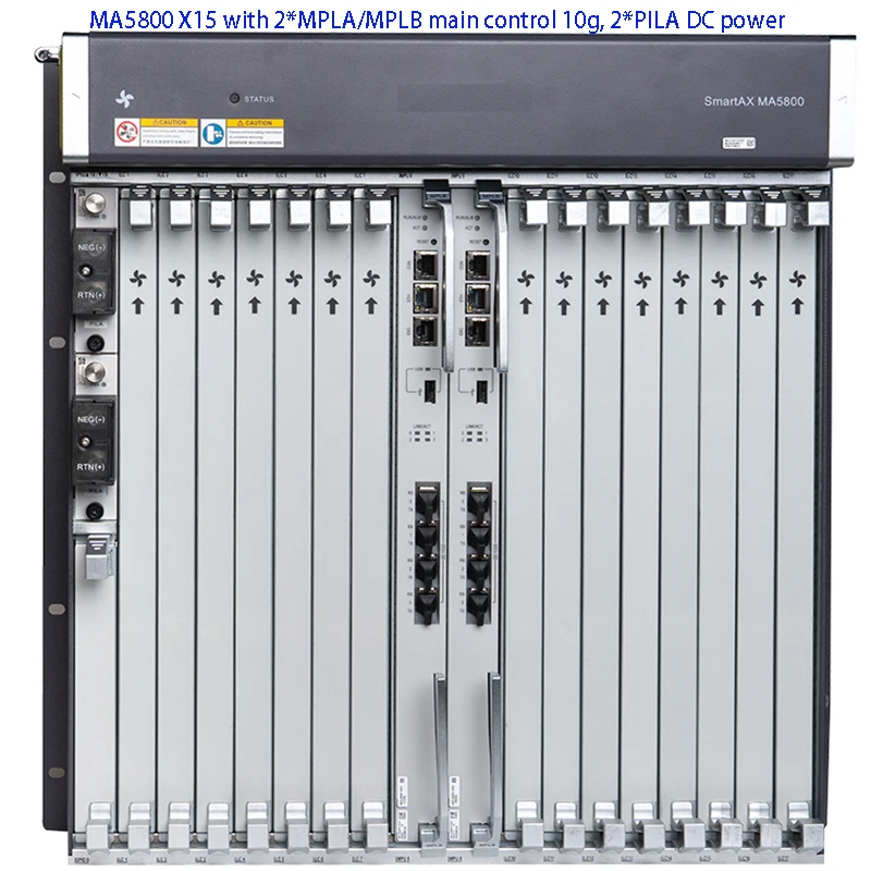 GPON EPON OLT SmartAX MA5800 X15 EA5800,  Chassis  with2*MPLA/MPLB main control 10G and 2*PILA DC power. MA5800X2 X7 X17