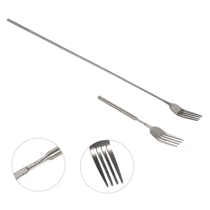 Retro Fork  BBQ Telescopic Extendable Dinner Fruit Dessert Long Handle Fork Stainless Steel Cutlery  Fork Tableware