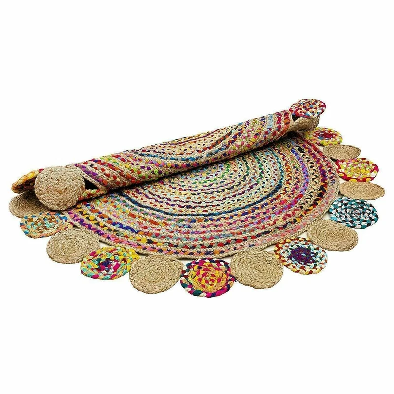 Rug Jute and Cotton 4x4 Feet Handmade Rug Double-sided Home Decoration Guest Decorative Rug  Living Room Decoration