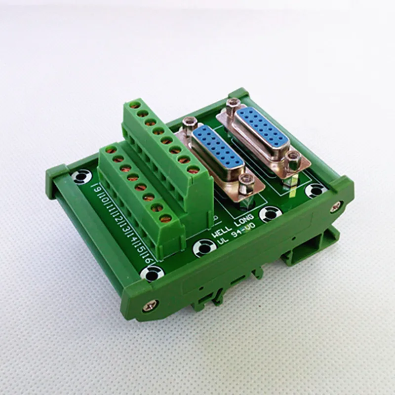 D-SUB DB15 DIN Rail Mount Interface Module, Double Female Header Breakout Board, Terminal Block, Connector.