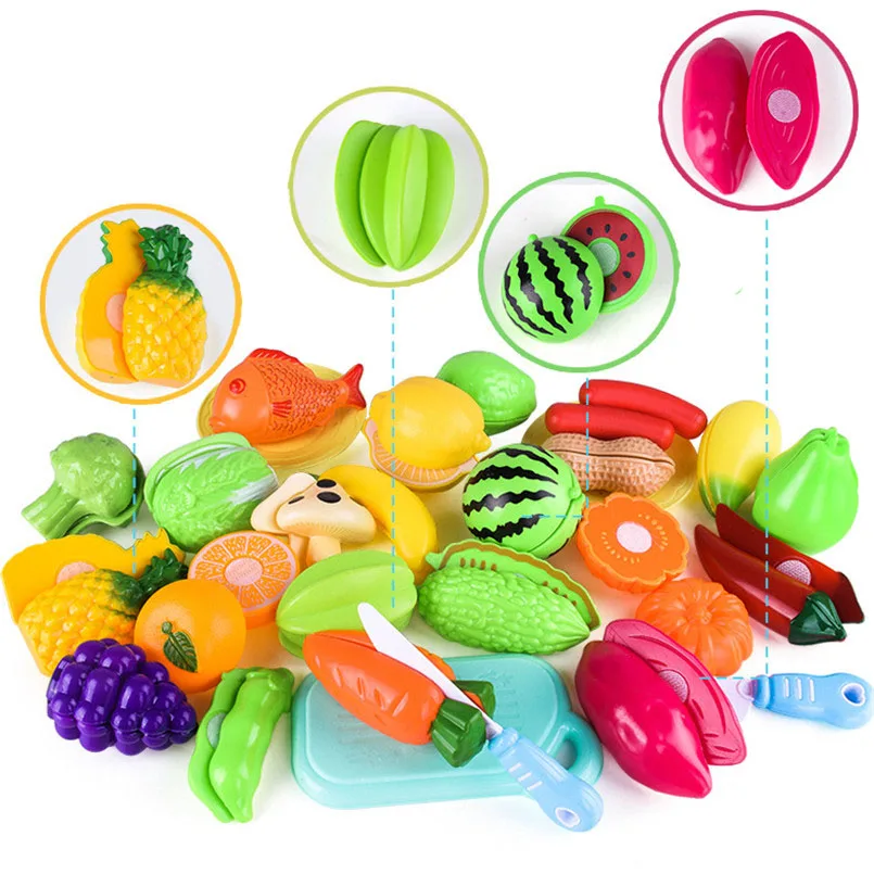 28Pcs/set Kids Large Supermarket Shopping Cart Trolley Push Car Toys Basket Simulation Fruit Food Pretend Play House Girls Toy