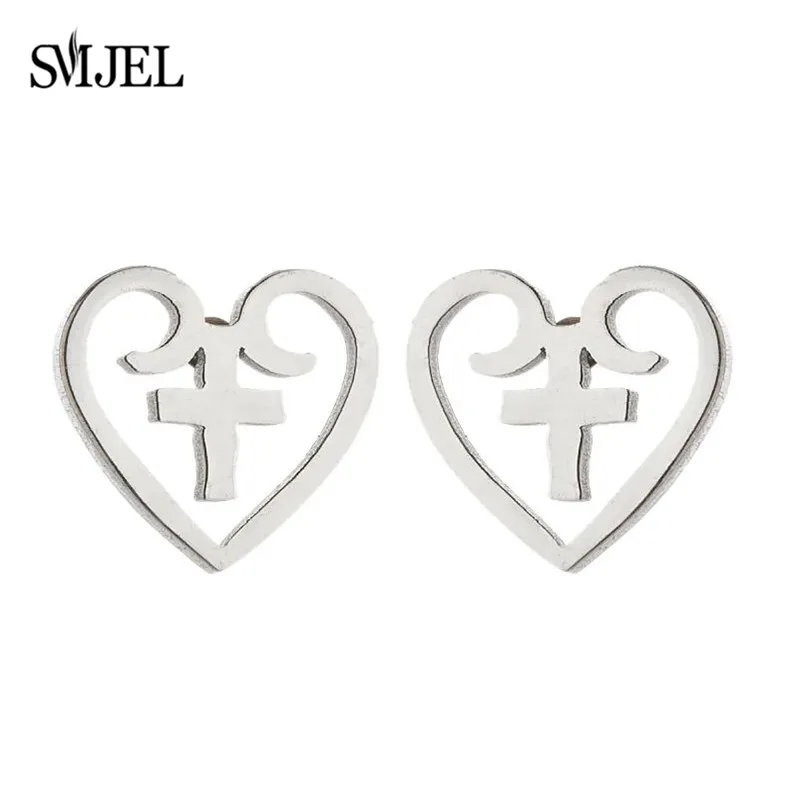 Small Black Cross Stainless Steel Earrings for Women Nurse Doctor Jewelry Angel Loving Crown Cross Heart Earings Piercing 2024