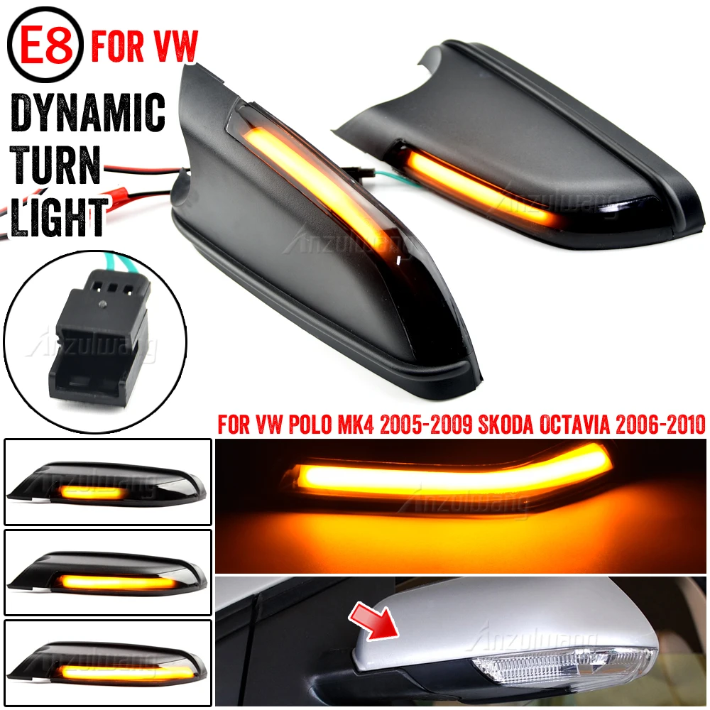 For VW Volkswagen Polo mk4 9N3 FL Vento Skoda Octav 2X Led Side Wing Mirrors Dynamic Turn Signal Light Indicator Repeater Lamp