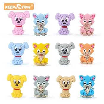 ลูกปัดซิลิโคนสำหรับกัดรูปสุนัขแมว10ชิ้นลูกปัดกัดสำหรับเด็กทารกจี้สร้อยคอรูปสุนัขแมวของเล่นสำหรับเด็ก