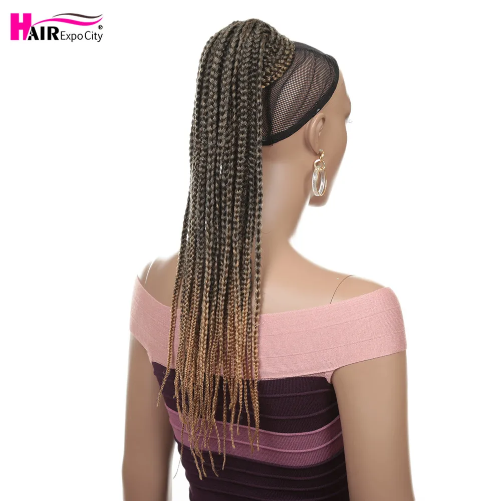 22'' Box Braid Updo Ponytail Synthetic Fake Hair Clip in Ponytail Hair Extensions Hairpiece Drawstring Ponytai Hair Expo City