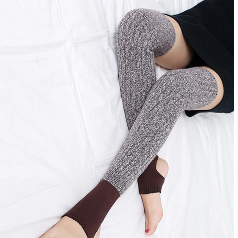 Women Over Knee High Footless Socks Knitted Stirrup Leg Warmers for Yoga Ballet Dance Training Wear Tight Slim Leg Sock