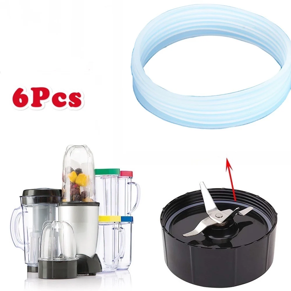 6Pcs Replacement Gaskets & Blender Blade Part Cross Blade Rubber Seal Ring Set For Magic Bullet Only