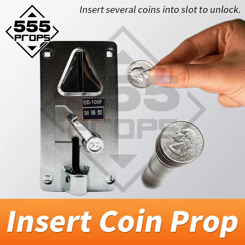 Room escape game prop The Magic Coin Machine drop coins into slot machine to escape from chamber room insert coins prop