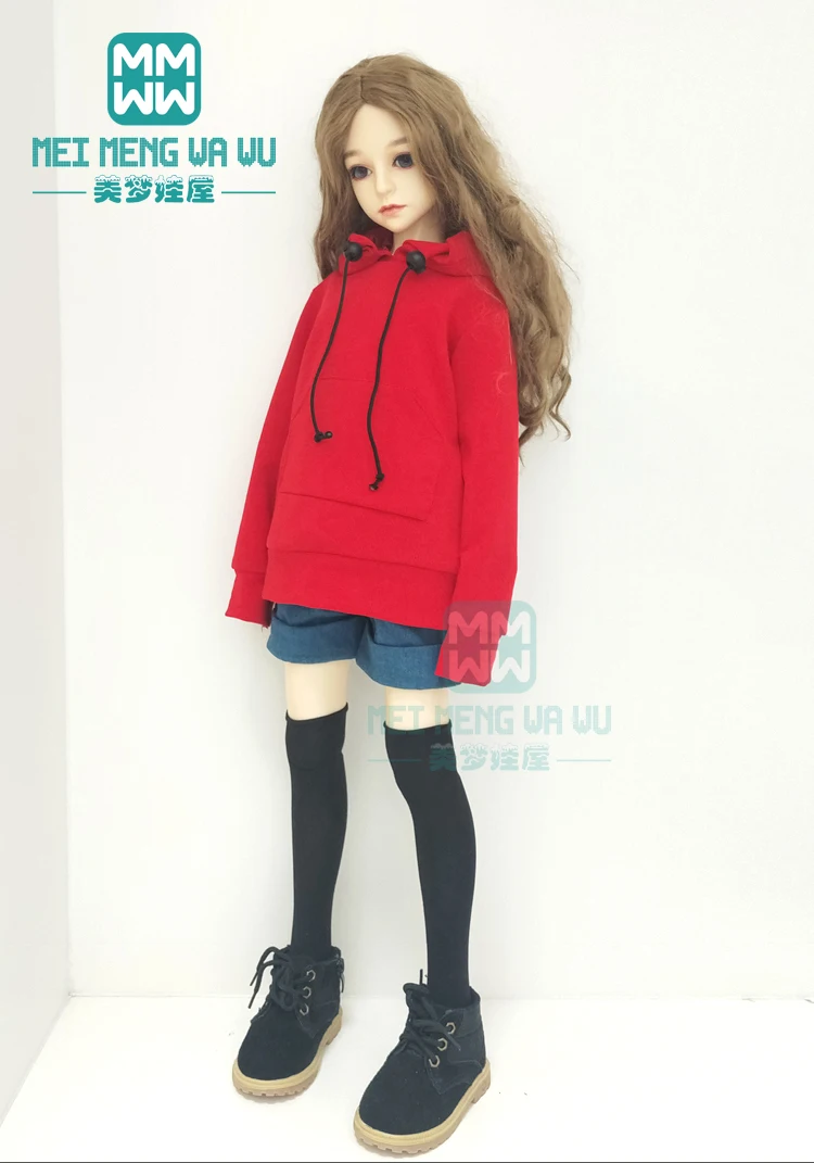 BJD doll clothes fits 60cm 1/3 BJD SD doll fashion Denim cuffed shorts Letter band Sports hoodie