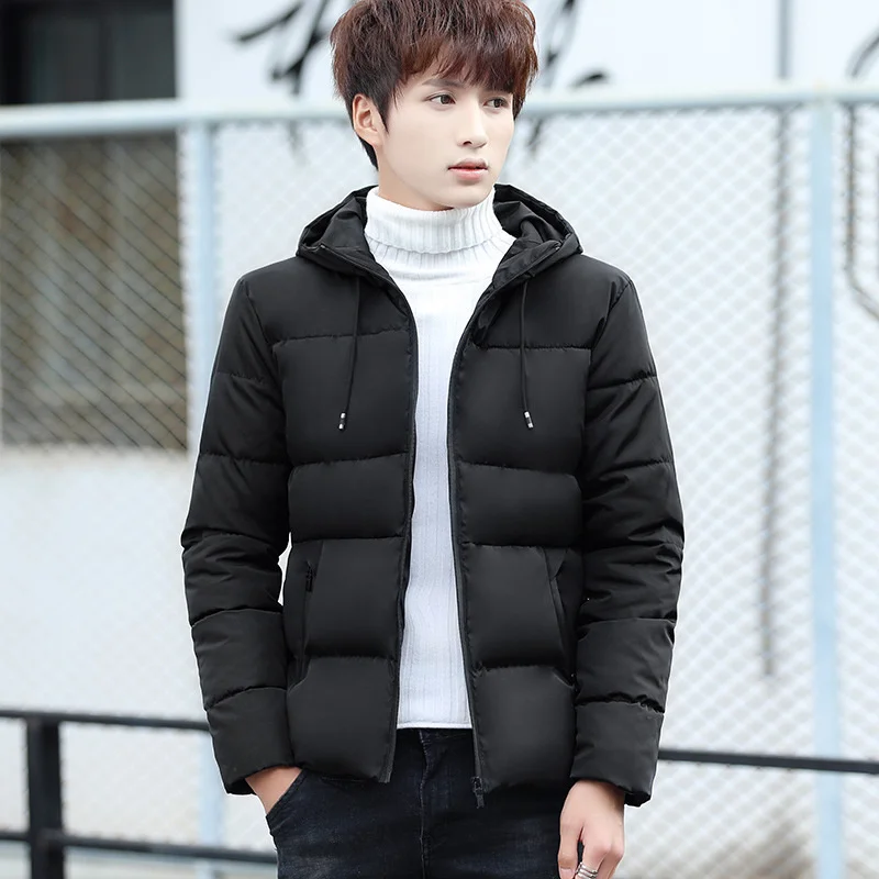 Winter Men Casual Thicken Warm Jacket youth Slim Hansome Zipper Korean version Fashion All-match Hooded Long Sleeve Solid Color