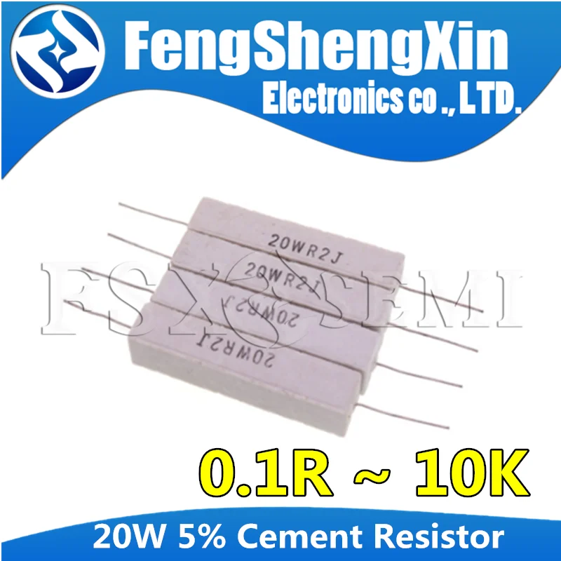 2pcs 20W 5% Cement Resistor Power Resistance 0.1R~ 10K 0.1R 0.5R 10R 50R 0.22 0.33 0.5 1 2 5 8 10 20 22 30 50 100 1K 1.5K 2K ohm