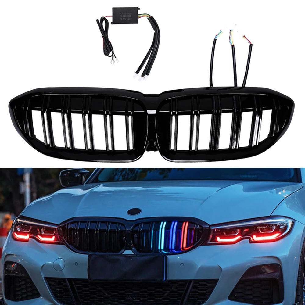 

Pair M Color/Gloss Black Car Front Bumper Kidney Grill Grilles for BMW 3 Series G20 G28 M3 2019-22 Car Illuminated front grille