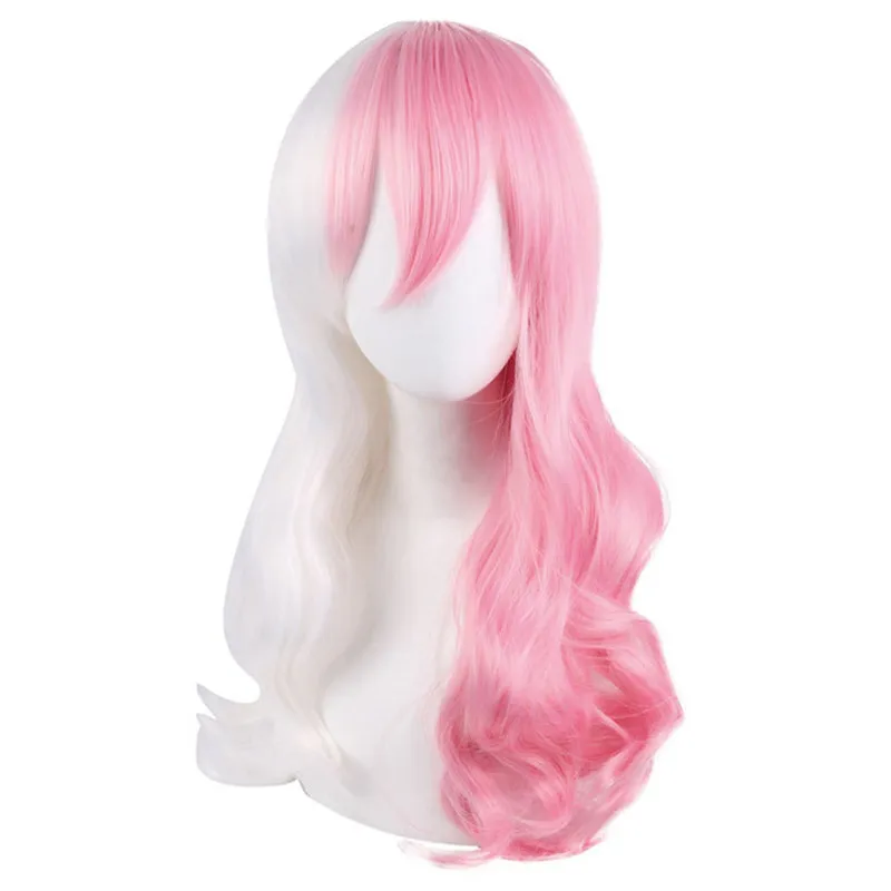 Anime Danganronpa Monomi Long Wig Cosplay Wig Role Play White Powder Double Color 70cm