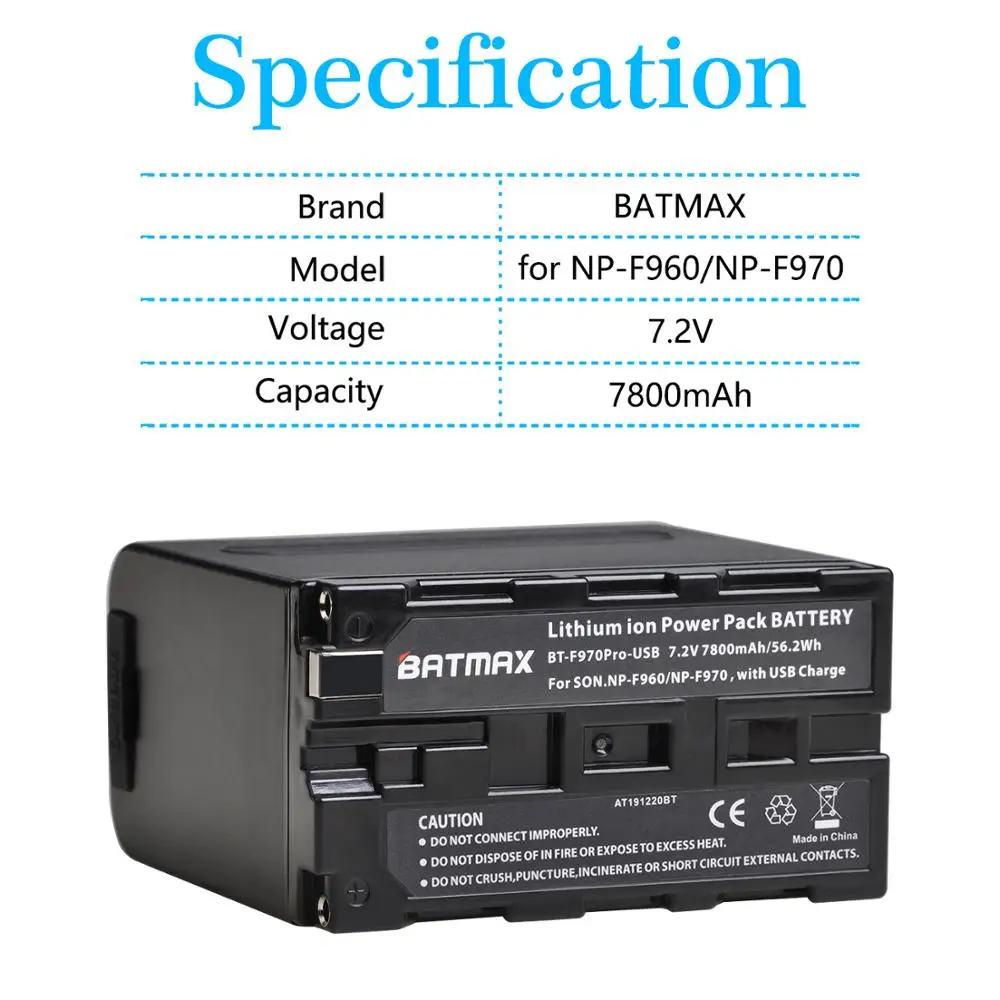 2Pcs 7800mAh Built-in USB Port NP-F970 Battery with LED Power Indicator for Sony NP-F970 NP-F975 NP-F960 NP-F950 NP-F930 DCR DSR