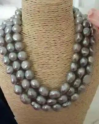 

triple strands 9-10mm south sea baroque grey pearl necklace *"19"20"