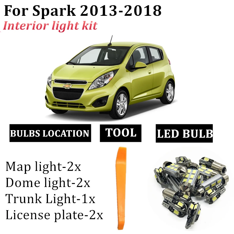 

8x Car Bulbs LED Interior Light Kit For 2013 2014 2015 2016 2017 2018 CHEVROLET Chevy Spark M300 EV M400 Map Dome License Lamp