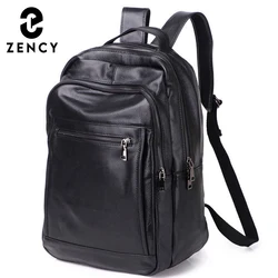 Zency Soft Cowhide Leather Backpack Large Capacity Female Knapsack Fashion School Bag Anti-theft Waterproof Bags for Men Women