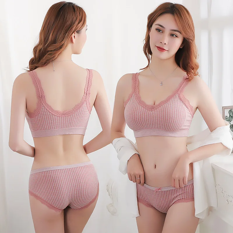 Conjunto de sujetador y bragas para mujer, Top corto con sujetador de realce, conjunto de lencería Sexy para mujer, camisola con tirantes de encaje, conjunto de ropa interior sin costuras