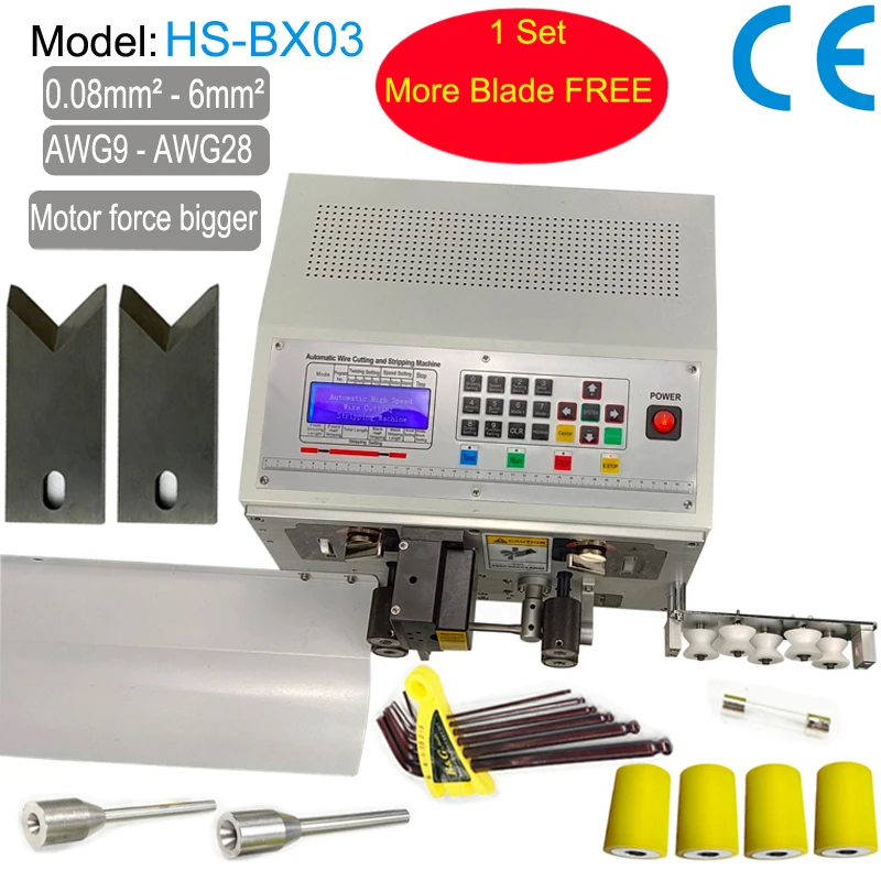 

HS-BX03 6mm² Automatic Wire Stripping Machine Factory Direct Cable Peeling & Cutting Tool with Extra Blade Set (110V/220V)