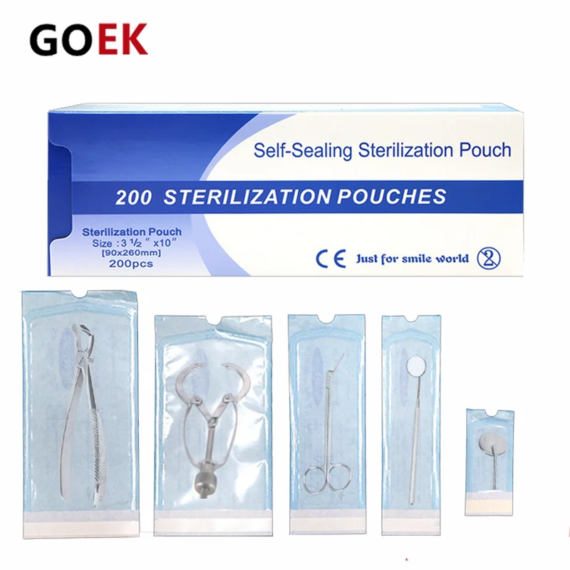 200pcs/Box Dental Self-Sealing Sterilization Bag 120-134℃ Self-Adhesive Disinfection  Double-Sided Tape Ziplock ETO STEAM