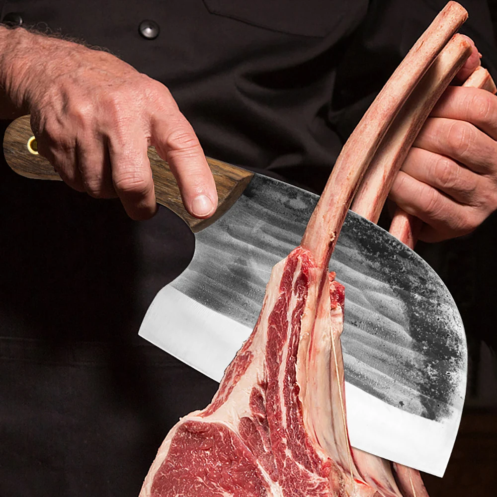 XITUO Full Tang Kitchen Chef Knife Premium High Carbon Steel Meat Cleaver Extra wide blade Solid Wooden Handle Cooking Tool