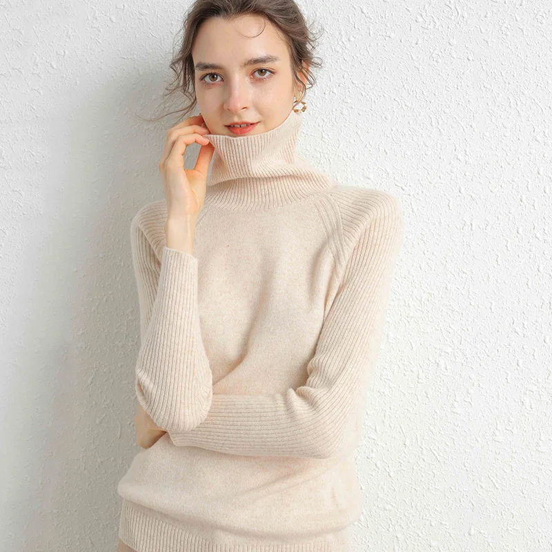 Women Turtleneck Merino Wool Cashmere Sweater Long Sleeves Autumn Winter Sweater Women\'s Knitting Jumper Female Pullover Sweater