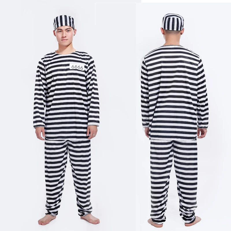 Carnival Party Halloween Cosplay Prisoner Costume for Men Women Kids Child Family Violent Prisoner Costumes Fancy Dresses Set