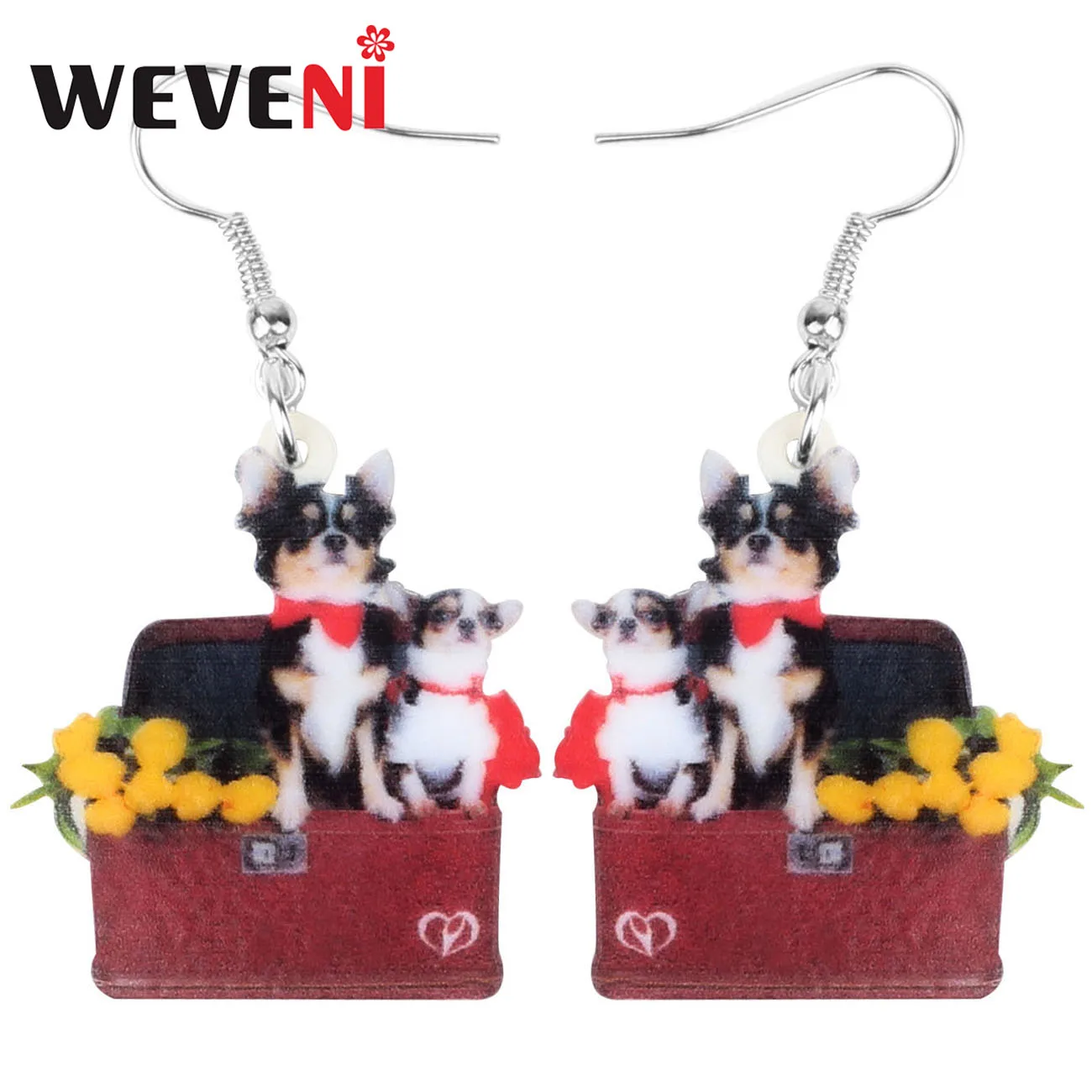 WEVENI Acrylic Bag Chihuahua Dog Earrings Aesthetic Cute Pet Animal Dangle Drop Jewelry For Women Girls Kid Charm Gift Accessory