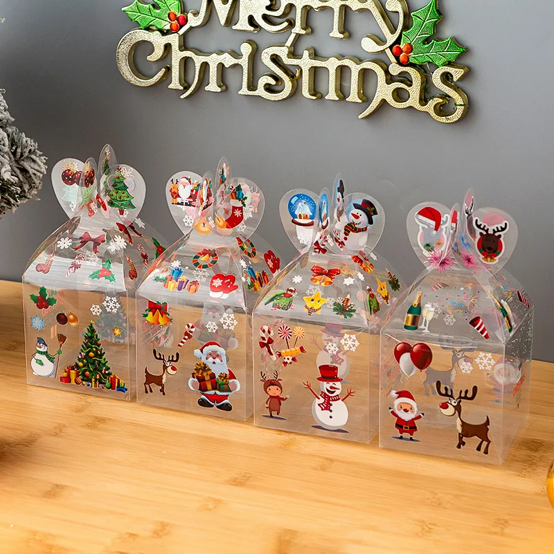 200pcs PVC Transparent Candy Box Christmas Decoration Gift Box and Packaging Santa Claus Snowman Elk Reindeer Candy Apple Boxes