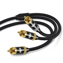 EMK 2RCA Y-Splitter Cable Subwoofer Cable RCA to 2 RCA Male 24K Gold Plate Audio RCA Cable for Soundbar, TV, Speaker