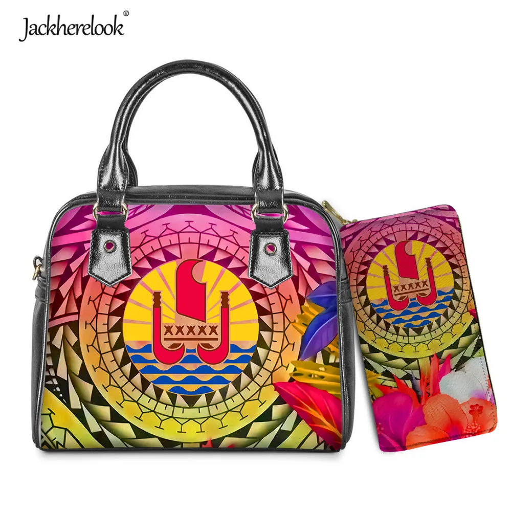 

Jackherelook Tahiti Polynesian Floral Pattern Women Handbag Clutch Wallet Set Female Leather Crossbody Bag Coin Purse for Women