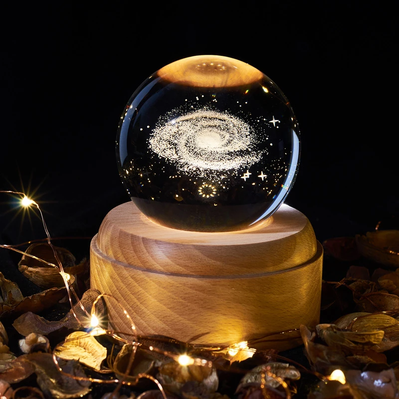 Imagem -03 - Led Rotating Night Lights para Crianças Crystal Ball Night Light Carregamento Usb Moon Lamps Music Box Artesanato Galáxia Casa Desktop Decor 3d